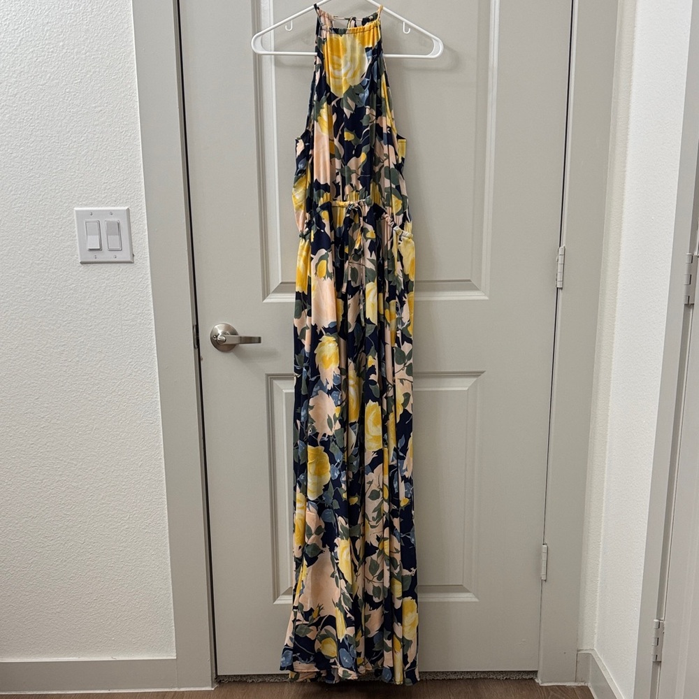 Lulu's Floral Maxi Dress - Yellow and Blue